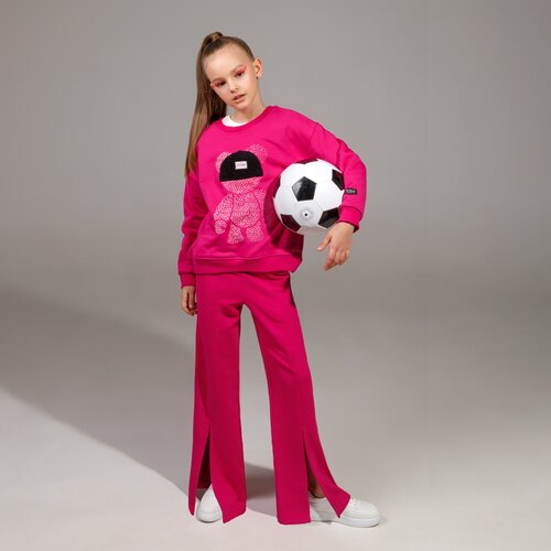Школьные брюки клеш  Amarobaby, повседневный стиль, карманы, размер 134, розовый