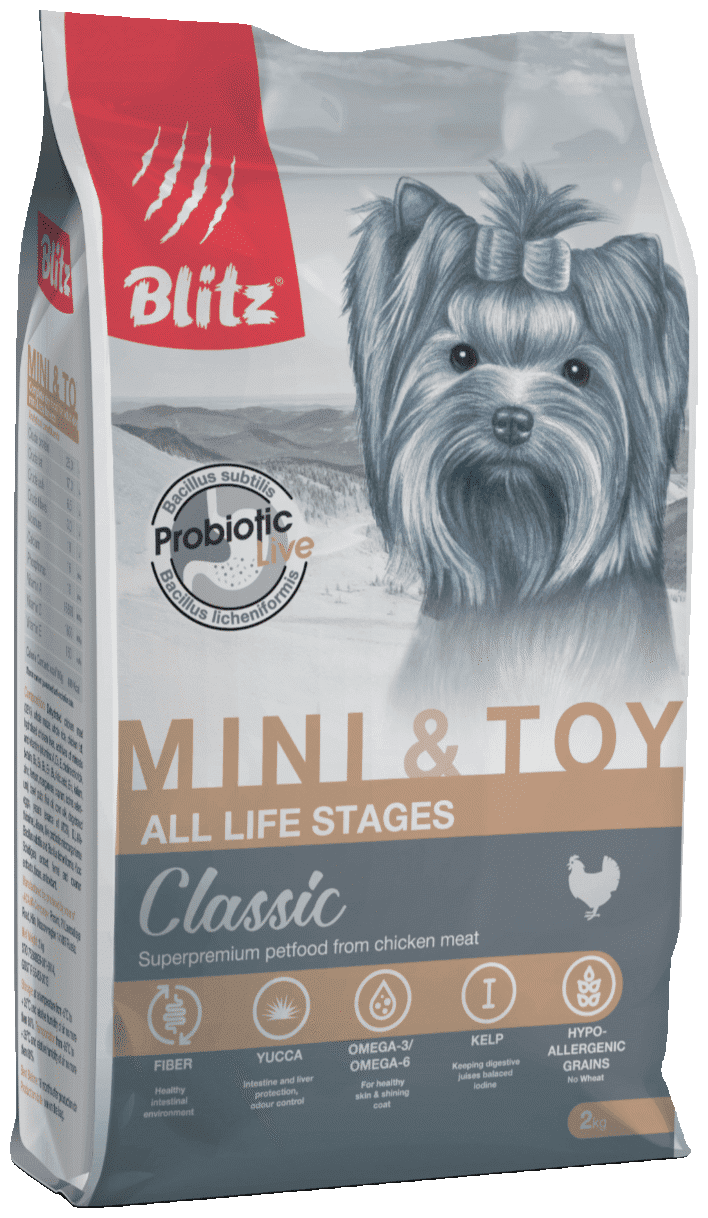 Blitz Classic Adult Dog Mini&Toy Сухой корм для собак мелких и миниатюрных пород, Курица 7кг