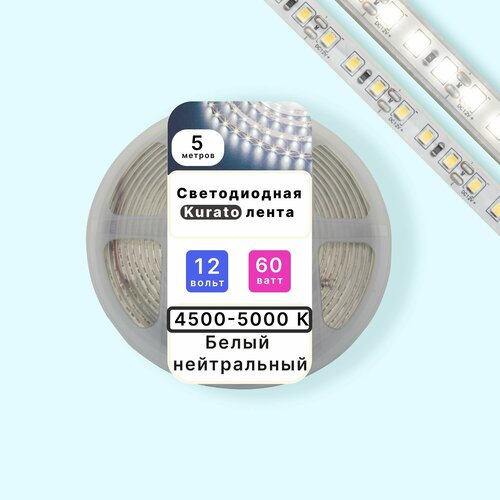Светодиодная лента, холодный белый свет, с защитой от влаги IP67, 5м, 12В