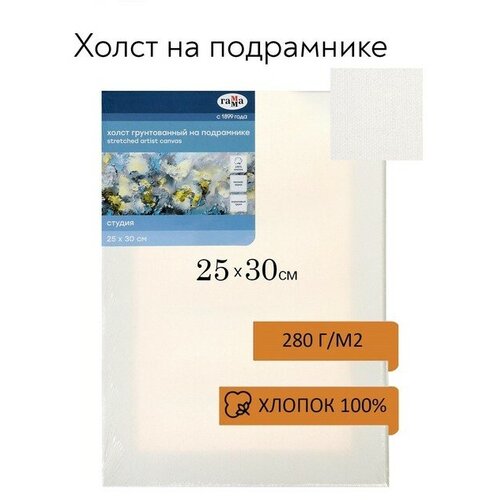 Холст на подрамнике, хлопок 100%, 25 х 30 х 1,8 см, акриловый грунт, мелкозернистый, 280 г/м2, Студия