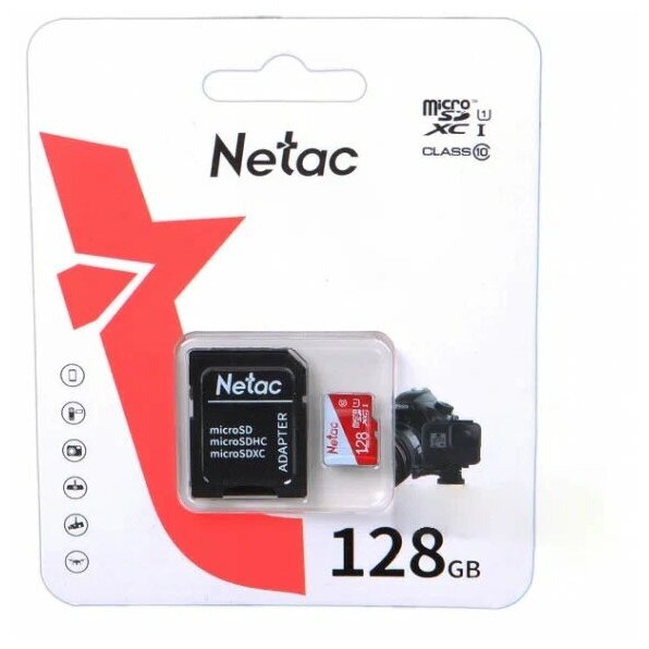 Карта памяти 128Gb - Netac MicroSD P500 Eco UHS-I Class 10 NT02P500ECO-128G-R + с переходником под SD (Оригинальная!)