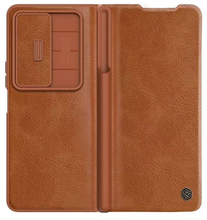 Кожаный чехол-книжка Nillkin Leather Qin Pro для Samsung Galaxy Z Fold 4 коричневый