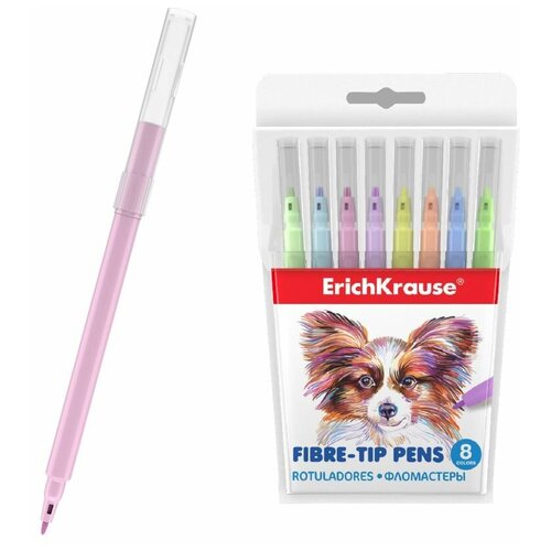 Фломастеры 8 цветов ErichKrause Easy Washable Pastel, смываемые, вентилируемый колпачок, европодвес