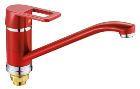 фото Смеситель на кухню Potato P4930-5 длинный излив, одноручковый, крепление гайка, красный