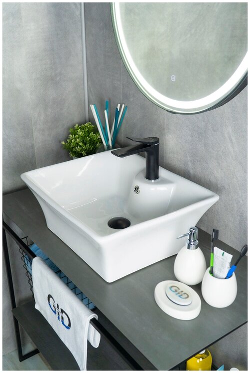 Комплект 2 предмета: Керамическая накладная раковина для ванной Gid N9108 с сифоном А-3202