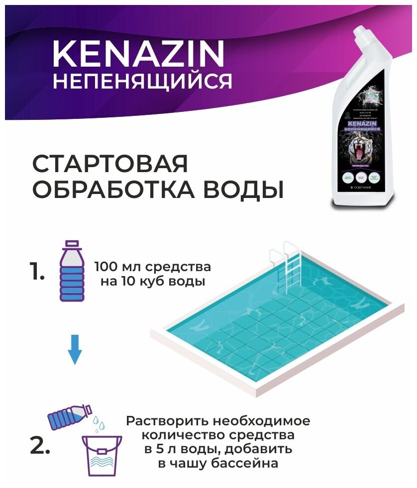 Средство от водорослей в бассейне кеназин непенящийся альгицид осветление воды, химия для бассейна, 0.8 л - фотография № 10