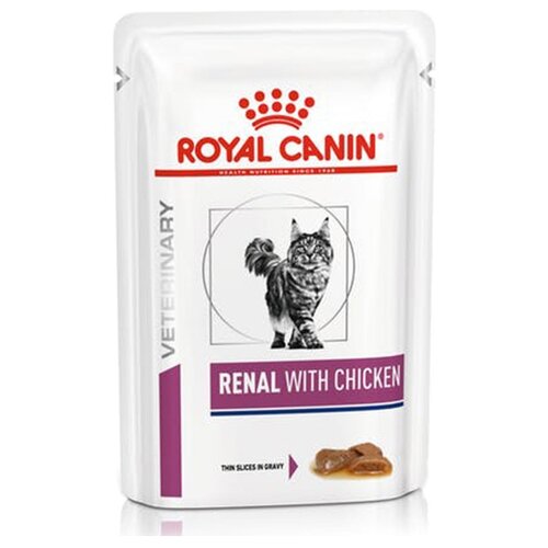 корм для кошек Royal Canin Renal, при проблемах с почками, с курицей 6 шт. х 85 г (кусочки в соусе)
