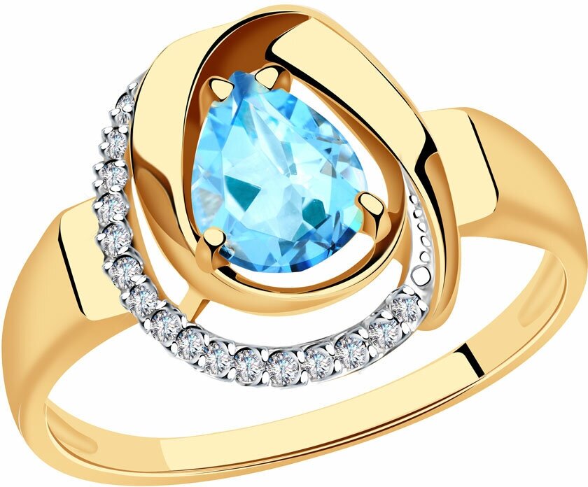 Кольцо Diamant online, золото, 585 проба, фианит, топаз