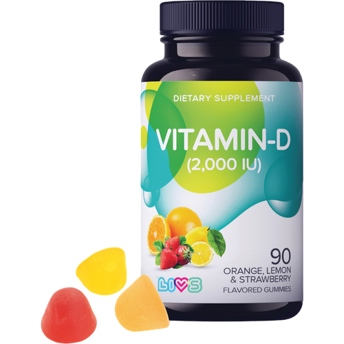 LIVS Витамин D3 2000МЕ со вкусом фруктов и ягод (апельсин, лимон, клубника) пастилки по 2 г, 90 шт