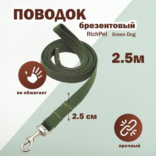 Поводок брезентовый RichPet Green Dog 25 мм (Карабин №8) Длина: 250 см