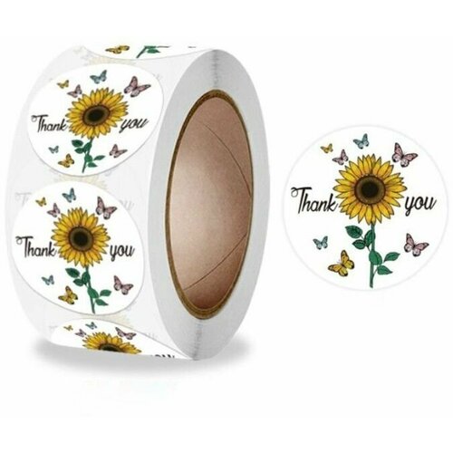 Наклейка бумага Подсолнух Благодарность d 25 см 500 шт в рулоне 3х65х65 см 499₽