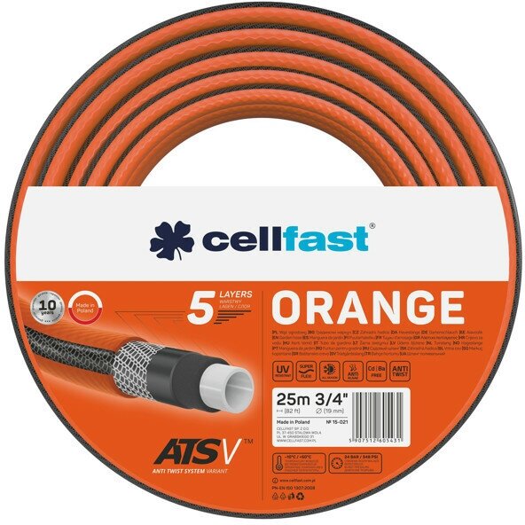 Шланг поливочный CELLFAST Orange 3 4  25м 24Бар  армированный  5 слойный