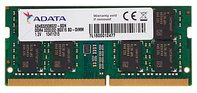 Модуль памяти A-Data DDR4 SO-DIMM 3200MHz PC4-25600 CL22 - 8Gb AD4S32008G22-SGN