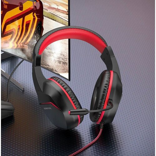 Наушники Игровые проводные наушники BO104 с микрофоном встроенная подсветка регулятор громкости на проводе красный 165000₽