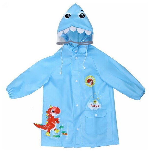 Дождевик-плащ детский «Рокки-Динозаврик» с капюшоном, рукава на резинке, цвет голубой, размер L(68*50см) ДоброСад - фотография № 2