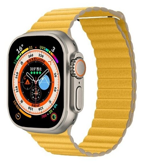 Ремешок кожаный GreatCase Leather Loop Ultra для Apple Watch 42/44/45/49 мм, 235мм, на магните, Желтый
