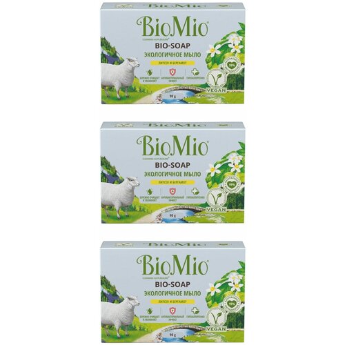 Купить BioMio Твердое мыло экологичное Bio-Soap с эфирными маслами литсея кубебы и бергамота, 90 г, 3 шт, бежевый