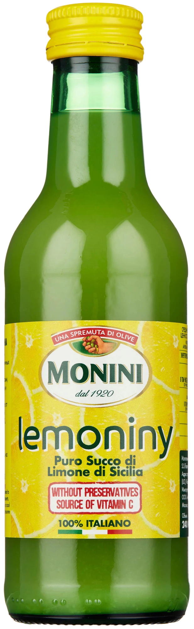 Сок сицилийского лимона MONINI Lemoniny Sicilian Lemon Juice 100 % (без консервантов), 240мл - фотография № 1