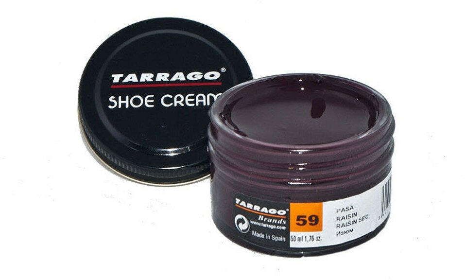 Крем для обуви Shoe Cream TARRAGO, цветной, банка стекло, 50 мл. (059 (raisin) изюм)