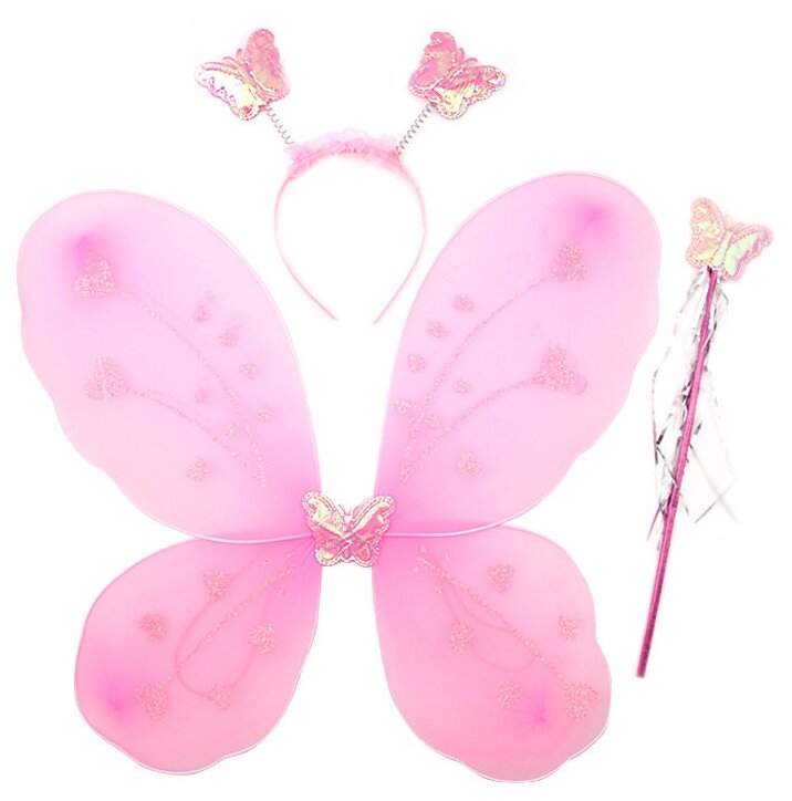 Карнавальный набор "Бабочка", Розовый, 3 предмета (крылья, ободок, палочка), украшение для праздника