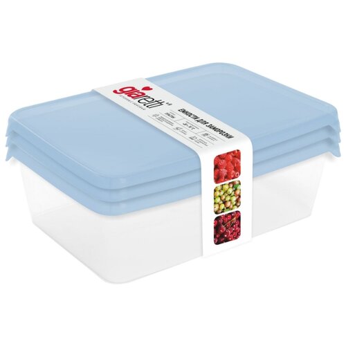 Комплект емкостей Браво для заморозки продуктов прямоугольных 1,35л (3 шт.) голубой прозрачный