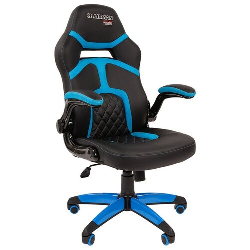фото Игровое кресло chairman chairman game 18, обивка: искусственная кожа, цвет: экокожа черная/ткань tw-43 голубая