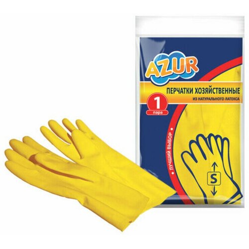 Перчатки резиновые, без х/б напыления, рифленые пальцы, размер S, жёлтые, 27 г, бюджет, AZUR, 92130, 92120