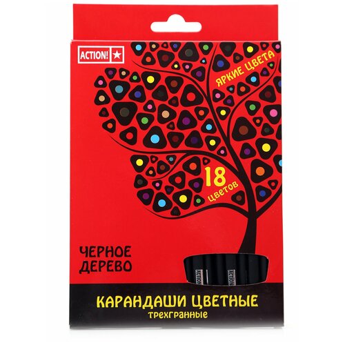 Action Набор цветных карандашей Черное дерево 18 цветов 175₽