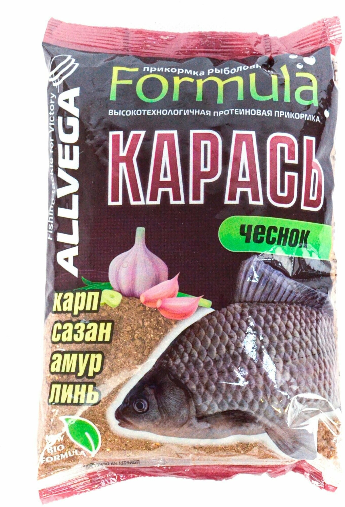 Прикормка натуральная для рыбалки ALLVEGA "Formula" / Вес: 09кг. / Вкус: Карась (Чеснок)