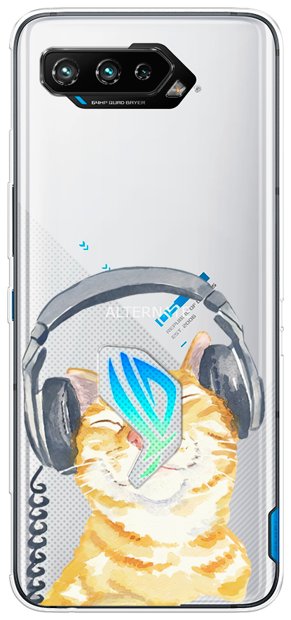 Силиконовый чехол на Asus ROG Phone 5/5s / Асус Рог Фон 5/5s "Кот меломан", прозрачный