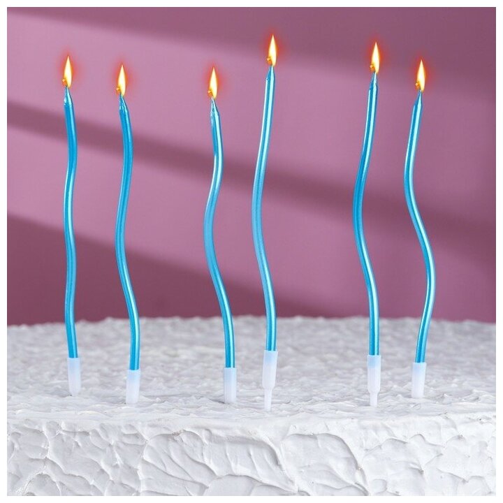 Свечи для торта витые "Серпантин" 6 шт, 12 см, коктейльные, небесно-голубые