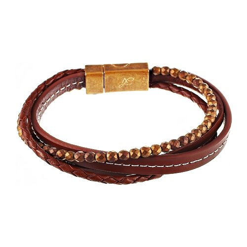 фото Element47 браслет из стали с кожей тельячьей и гематитами toe-594-60178_bt_ltw_ge_yg 21 см