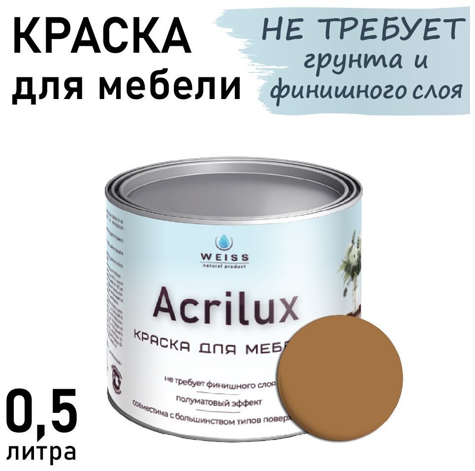 Краска Acrilux для мебели 0,5л RAL 1011, для кухонных фасадов, для декора, для творчества, моющаяся. без запаха