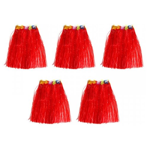 фото Гавайская юбка 60 см, цвет красный (набор 5 шт.) happy pirate