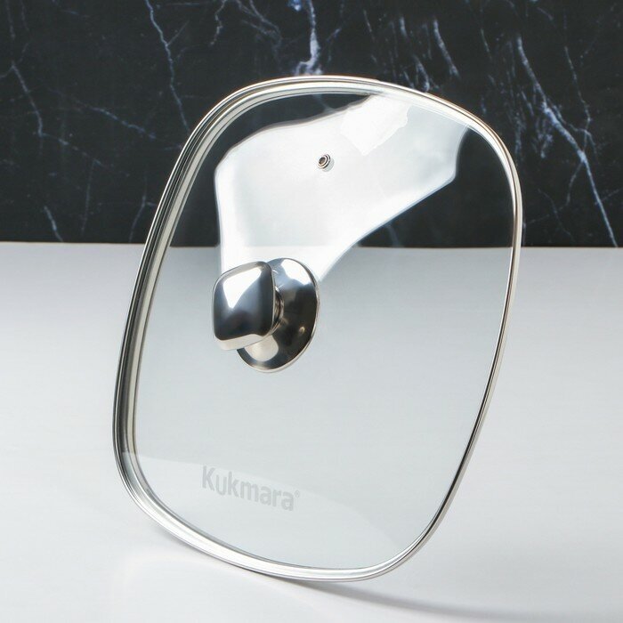 KUKMARA Крышка для сковороды и кастрюли стеклянная квадратная d=28 см с ободом и ручкой из нержавеющей стали