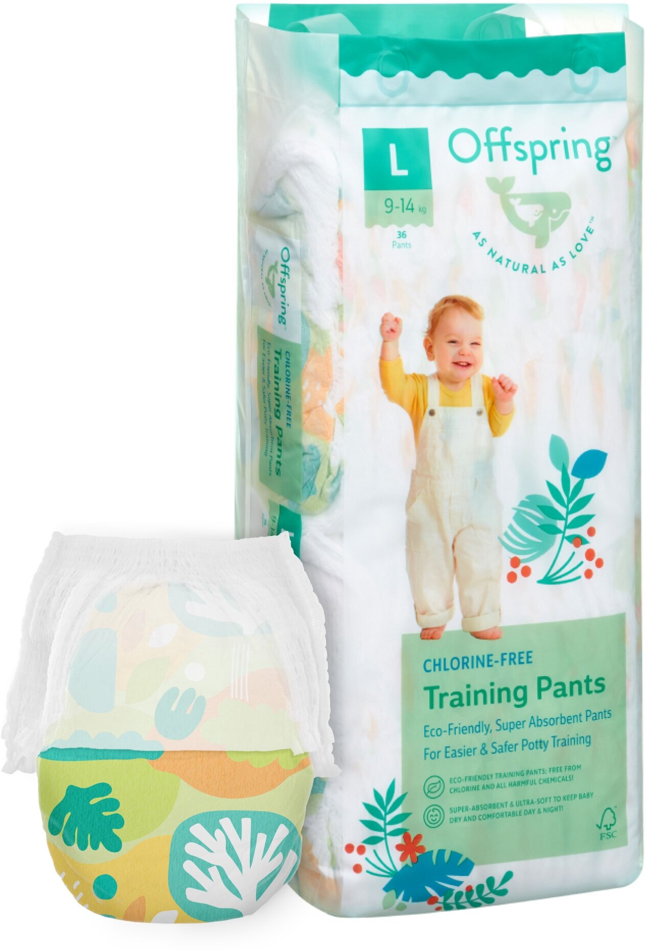 Offspring трусики-подгузники, L 9-14 кг. 36 шт. расцветка Лес