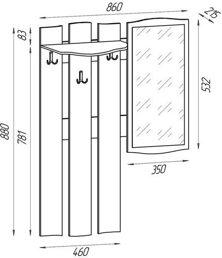Вешалка с зеркалом Фьюжен, 860х215х880, Рамух Белый
