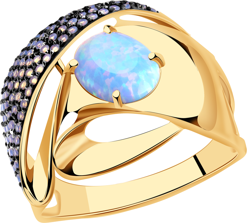 Кольцо Diamant online, золото, 585 проба, фианит, опал