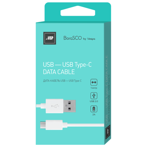 Дата-кабель USB - Type-C, 2А, 1м, белый, BoraSCO (VSP)