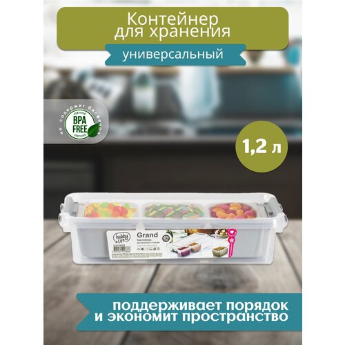 Контейнер для хранения GRAND серый 3 секции 11.3x27.3x6.2см низкий