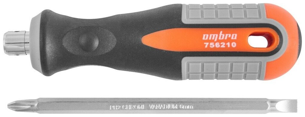 Отвертка OMBRA 756210 двусторонняя “round grip” рн2 х sl6мм l=100мм - фото №1
