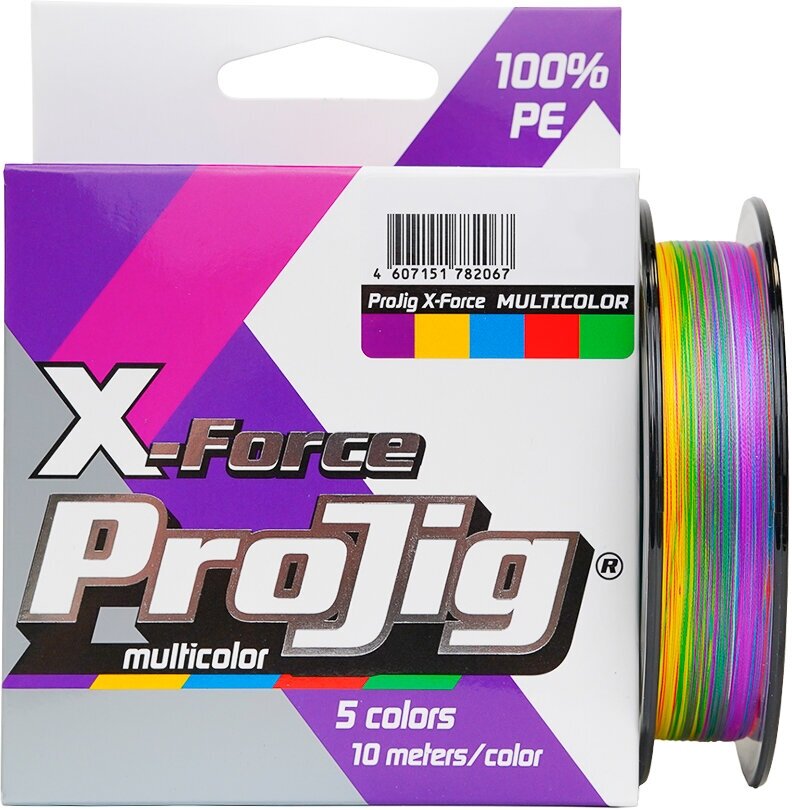 Плетеный шнур ProJig X-Force Multicolor, 0.16 мм, 11.0 кг, 100 м