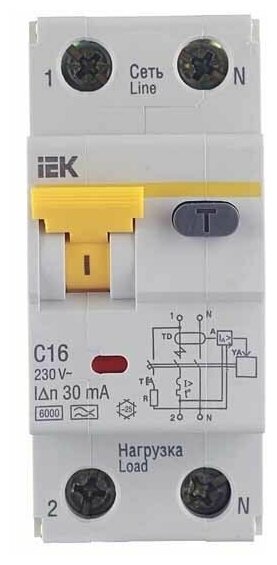 Дифференциальный автоматический выключатель IEK АВДТ32 С16 2P 16А 30мА класс A - фотография № 4