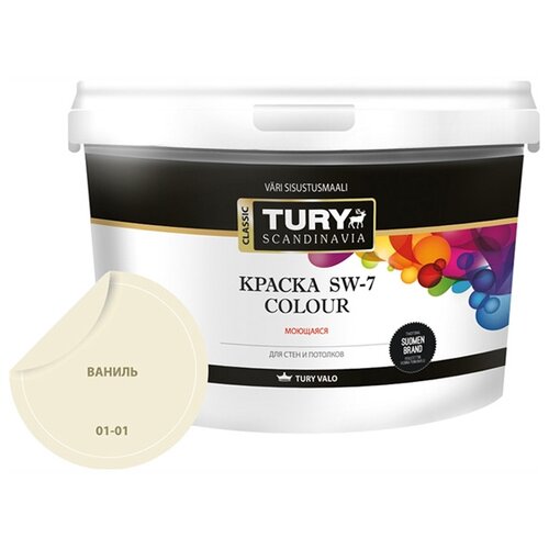 фото Краска акриловая (ак) tury sw-7 colour моющаяся матовая ваниль 2.25 л 2.4 кг