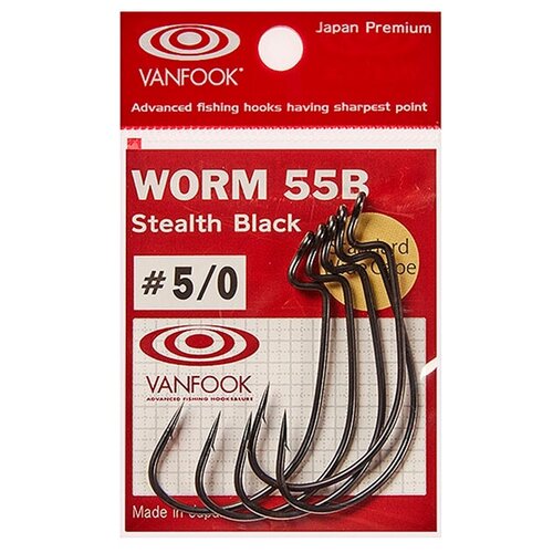 крючок офсетный vanfook worm 55b stealth black 1 0 Крючок офсетный Vanfook WORM-55B Stealth Black №5/0