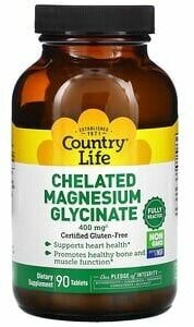 Country Life Chelated Magnesium Glycinate - Хелатный Глицинат Магния, 400 мг 90 таблеток