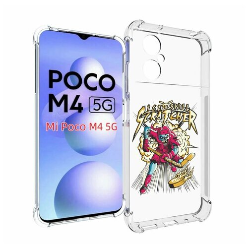 Чехол MyPads нарисованный скелет хоккеист для Xiaomi Poco M4 5G задняя-панель-накладка-бампер