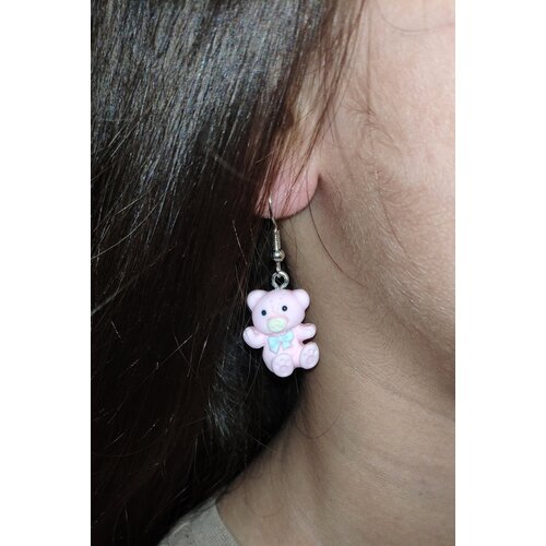 Серьги с подвесками , полимерная глина, размер 40 мм, розовый