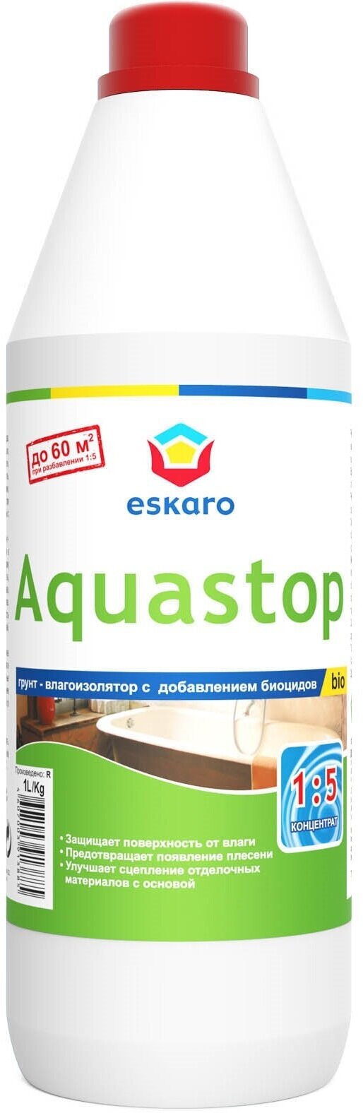 Грунтовка Eskaro Aquastop Bio, 1 кг, 1 л, белый