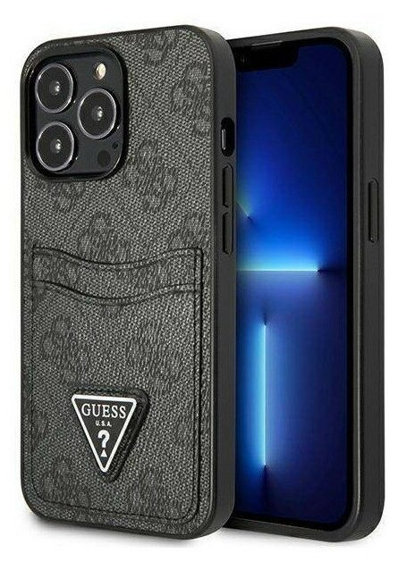 Guess для iPhone 13 Pro Max чехол PU 4G Double cardslot Metal triangle logo Hard Black